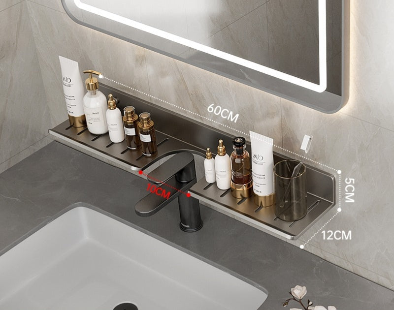Gun Gray Space Aluminum Faucet Slot Rack No Drill Mirror Front For Small Bathrooms And Countertop Organization