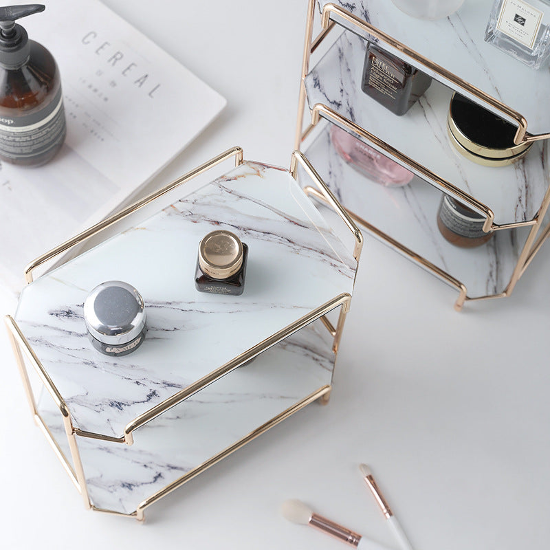 Zhiyou Nordic Inspired Cosmetic Storage Rack For Skincare And Perfume Metal Glass Vanity Organizer For Beauty Enthusiasts
