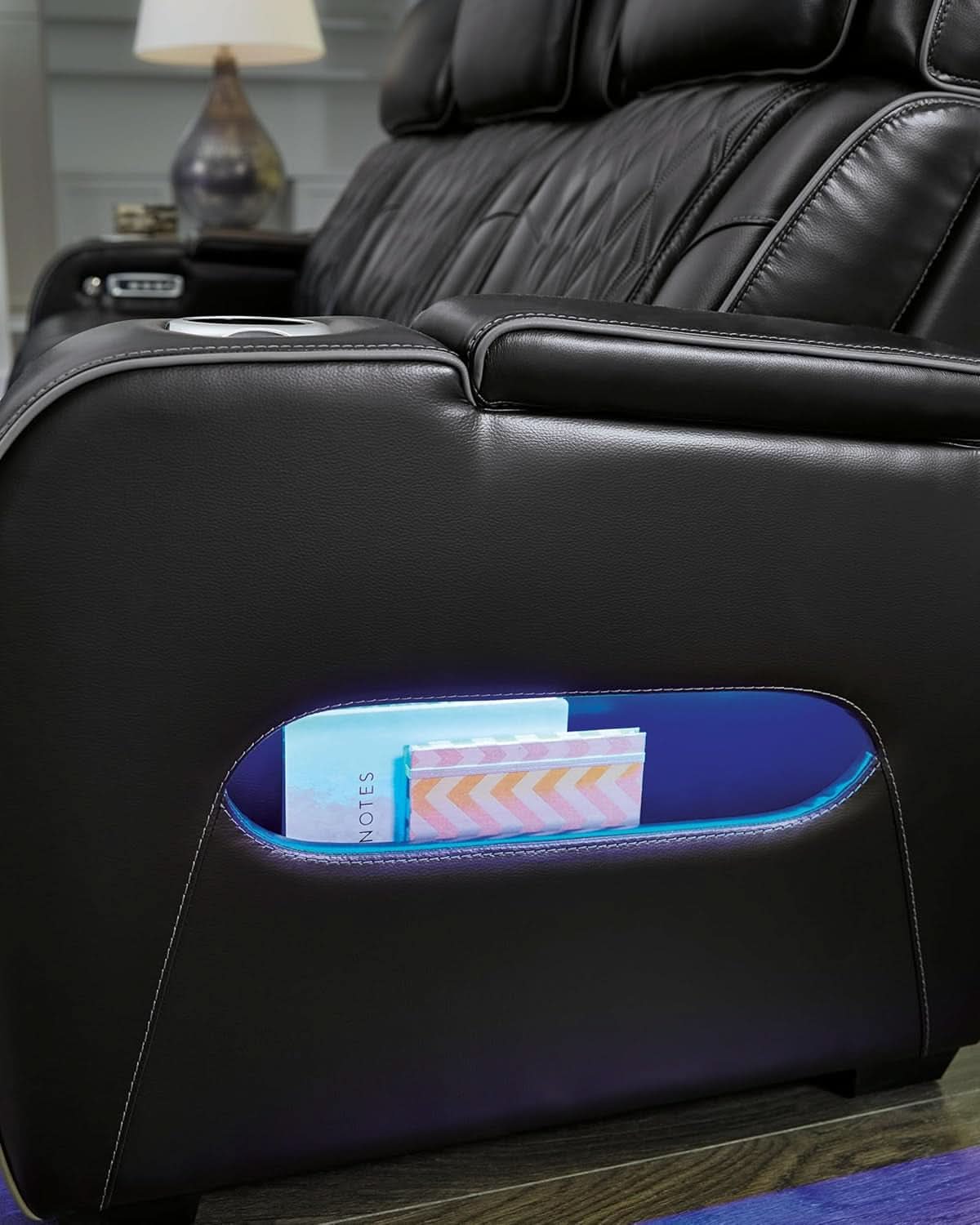 Black Leather Power Recliner With Adjustable Headrest