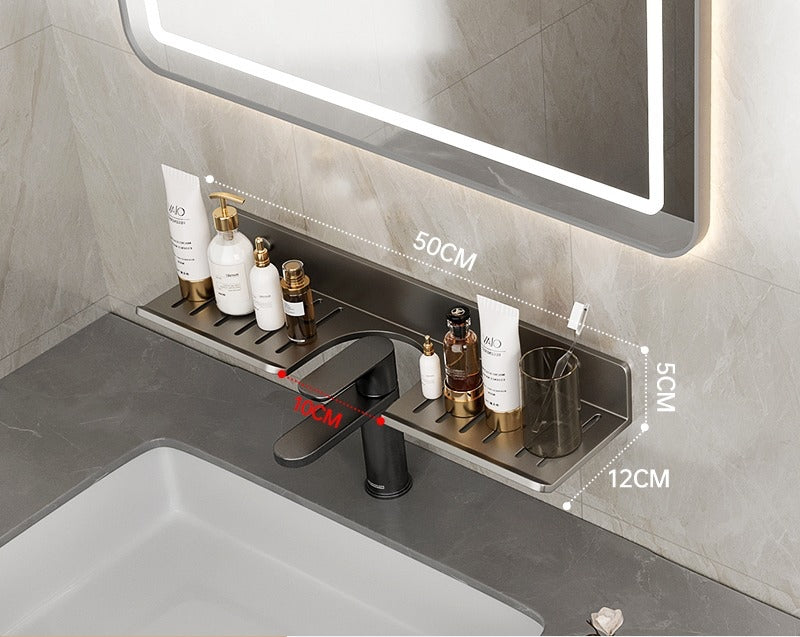 Gun Gray Space Aluminum Faucet Slot Rack No Drill Mirror Front For Small Bathrooms And Countertop Organization