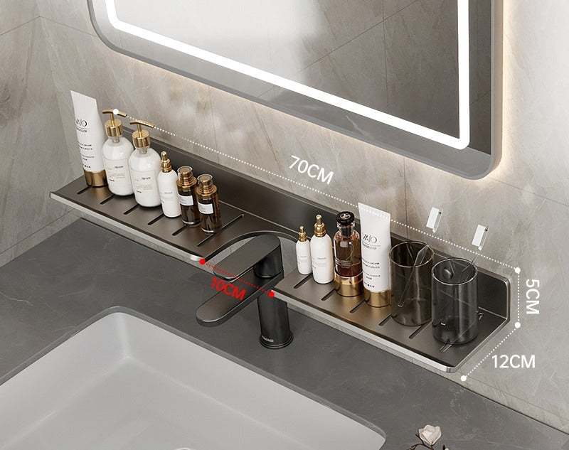 Gun Gray Space Aluminum Faucet Slot Rack No Drill Mirror Front For Small Bathrooms And Countertop Organization