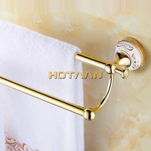 DecorBites™ 60cm Double Towel Bar with Ceramic Gold Finish for Bathroom Accessories.