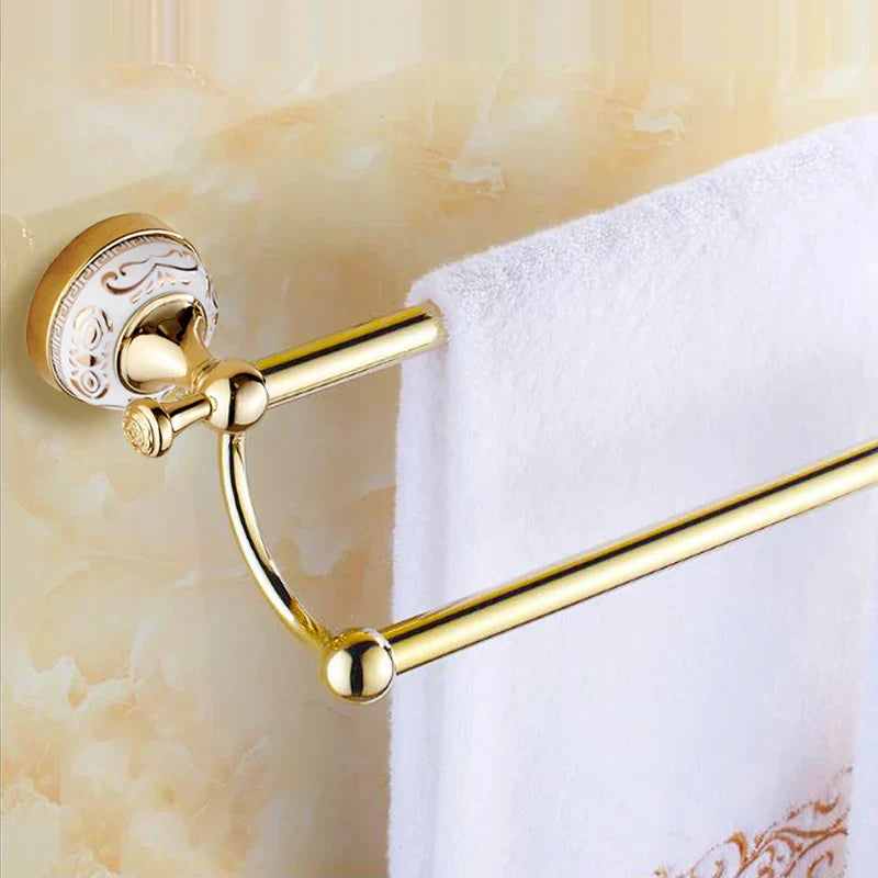 DecorBites™ 60cm Double Towel Bar with Ceramic Gold Finish for Bathroom Accessories.