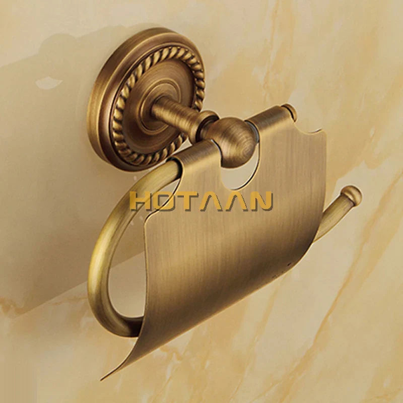 DecorBites™ Brass Bathroom Accessories Set, Robe Hook, Paper Holder, Towel Bar, Antique Finish