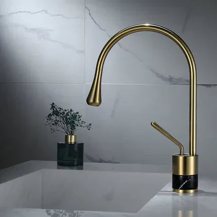 DecorBites™ Brushed Gold Brass & Marble Bathroom Sink Faucet