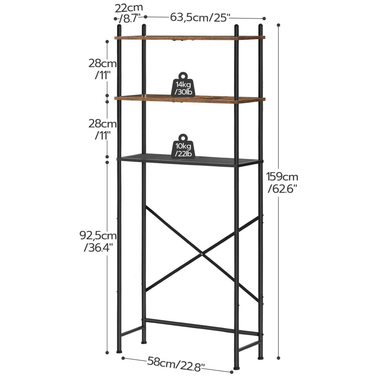 Industrial Metal Wood Style Over the Toilet Freestanding Storage Shelving Unit