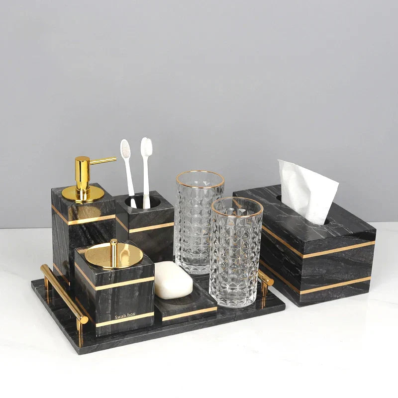 DecorBites™ Black Marble Bathroom Accessories Set