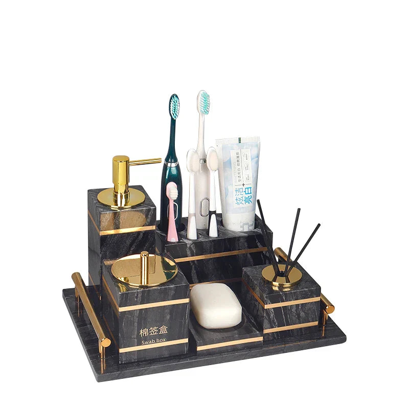 DecorBites™ Black Marble Bathroom Accessories Set