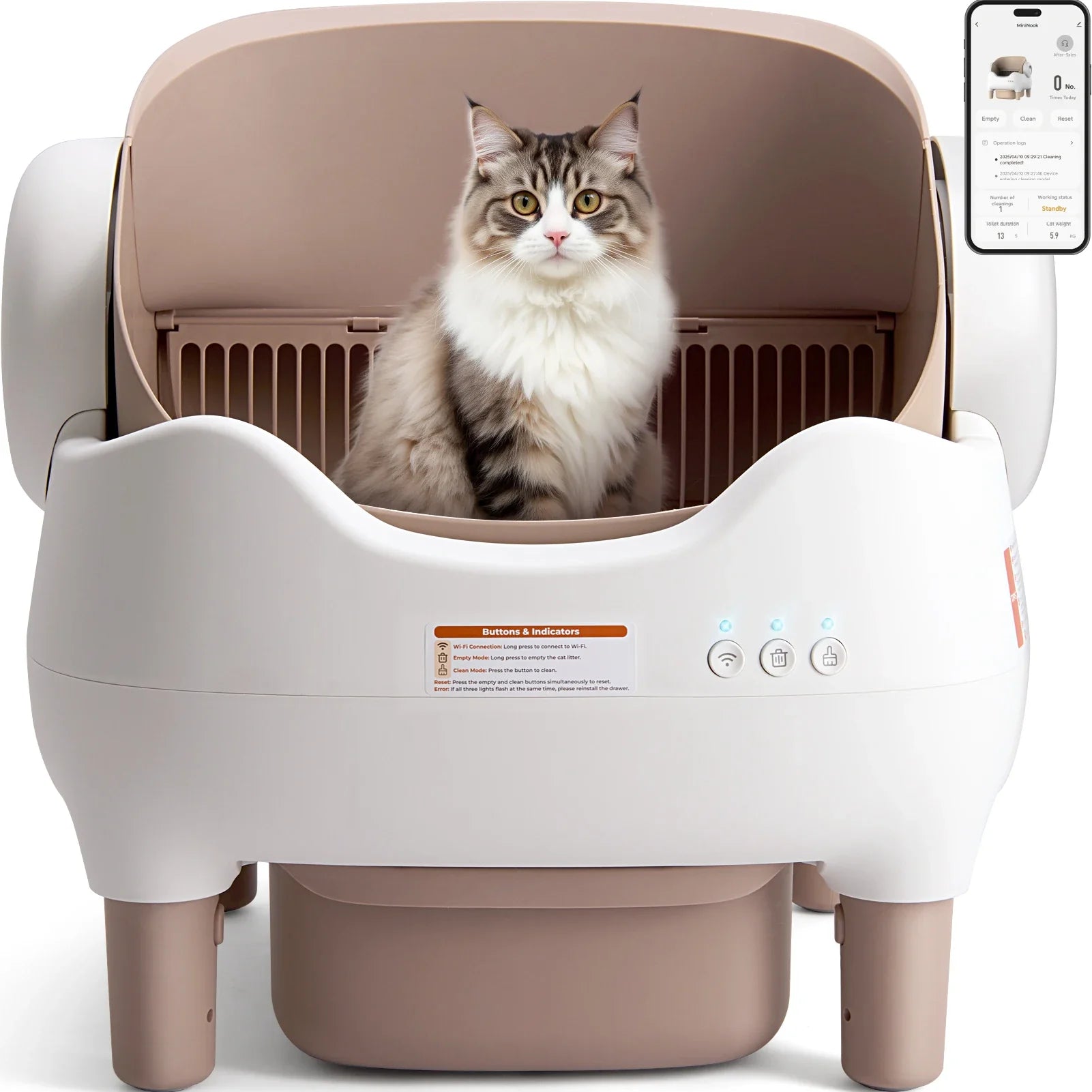 Self-Cleaning Cat Litter Box with App Control — Open-Top Auto Litter Box, 10L Odor-Free Waste Bin, Whisper-Quiet Smart Litter Box for Multi-Cat Homes