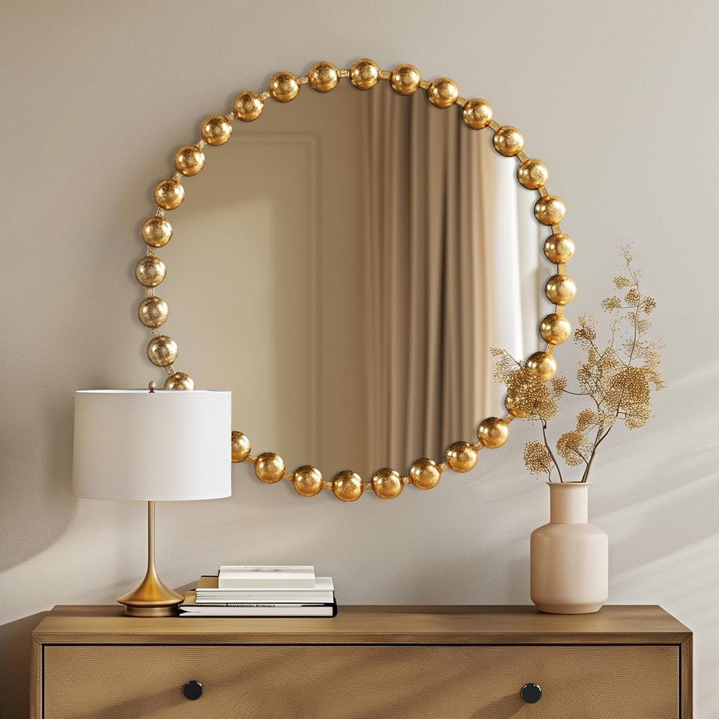 Round Wall Mirror With Gold Metal Frame 27 Inch Entryway
