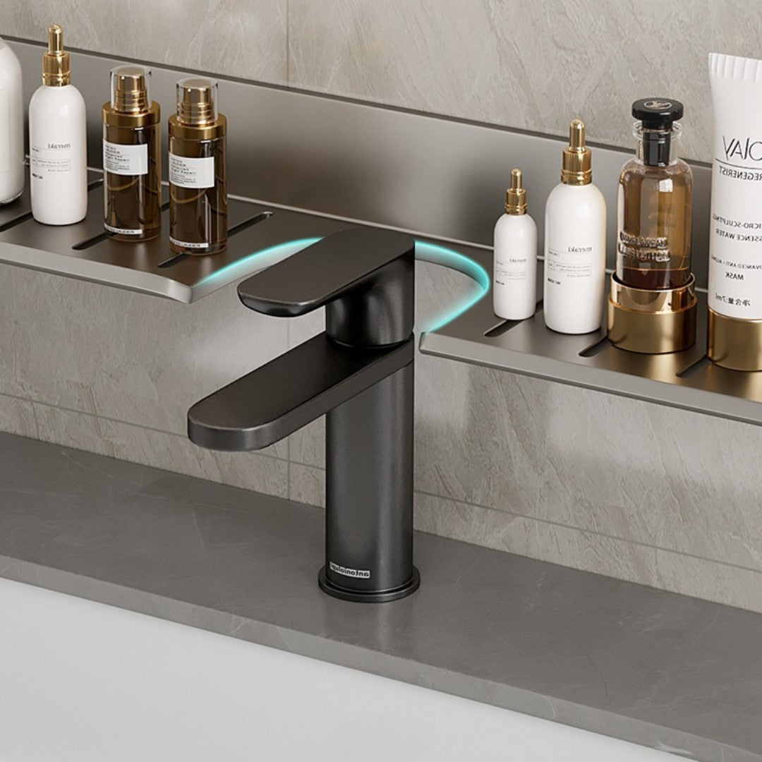 Gun Gray Space Aluminum Faucet Slot Rack No Drill Mirror Front For Small Bathrooms And Countertop Organization