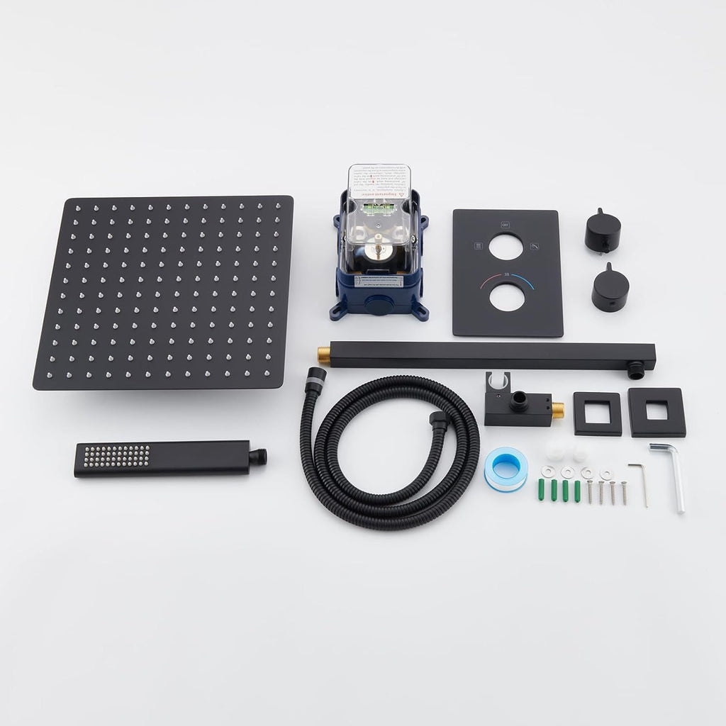 Trustmi Thermostatic Shower System Matte Black With Brass 3-Way Diverter Precise Temperature Control For Home Bathrooms