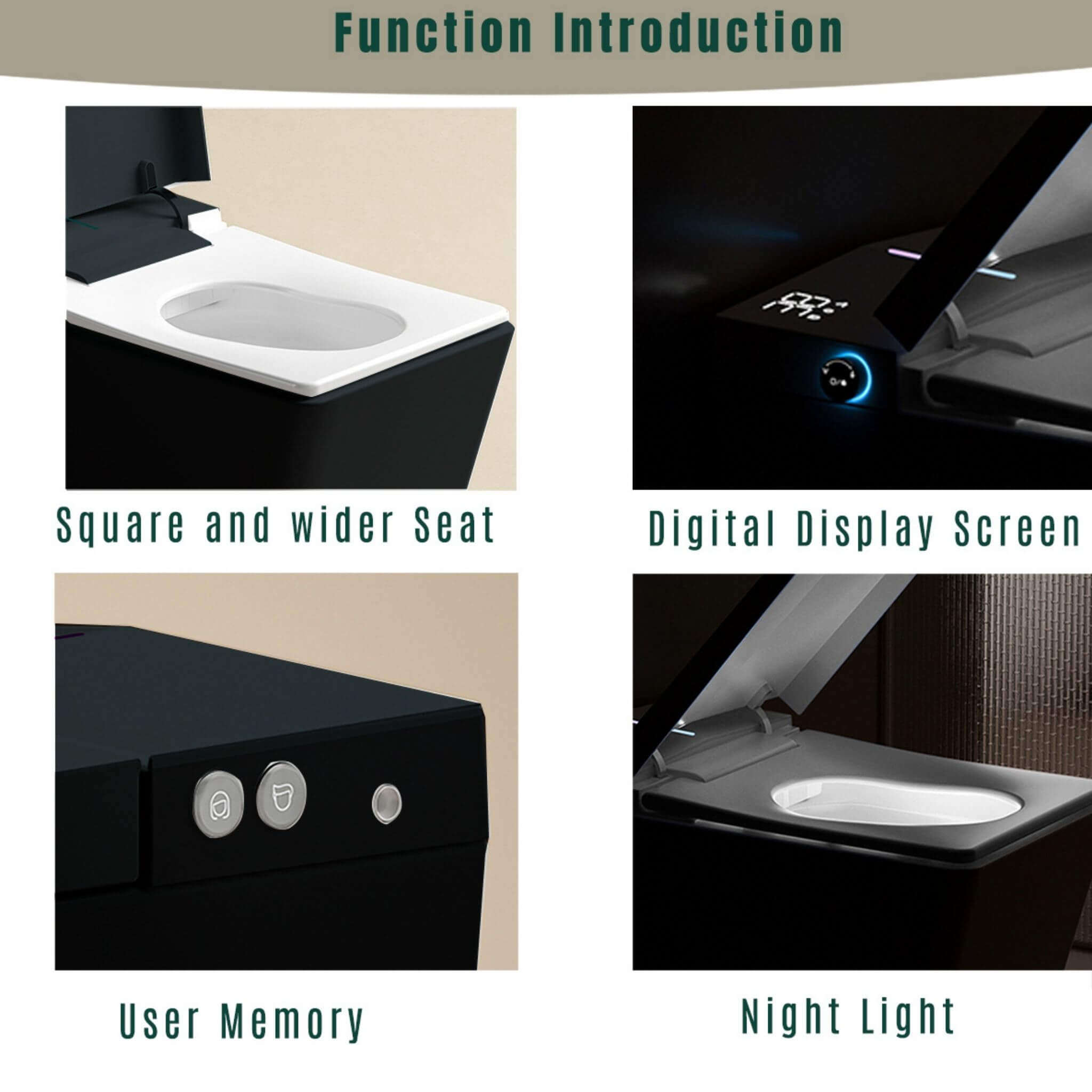 Nuvia Luxury Black Square Smart Toilet With Bidet, Remote, And Heated Seat (SAK45183)